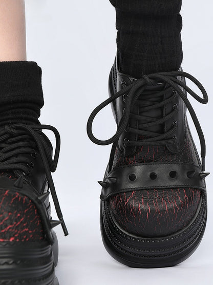 Gothic Closure Red Lace-up Shoes Stud Platform Style Detailing Cone Black in -
