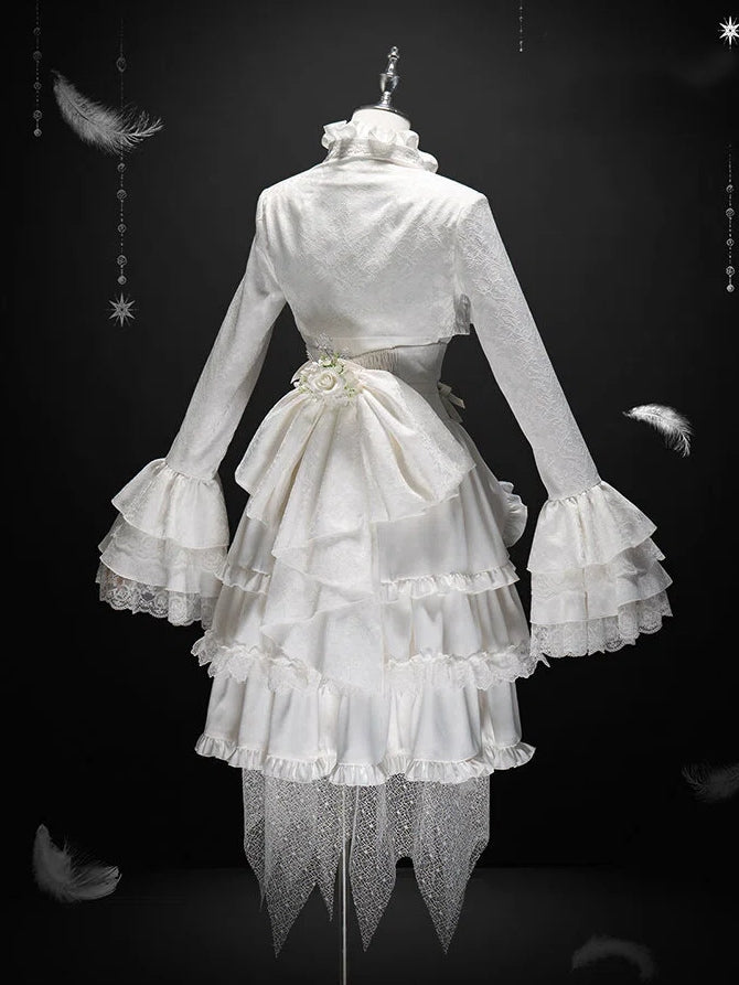Ouji - Top Sleeveless White Lolita Neck Ruffled Outfit All Prince