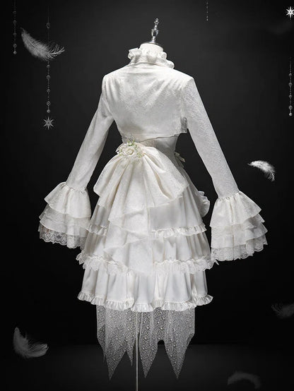 Ouji - Top Sleeveless White Lolita Neck Ruffled Outfit All Prince