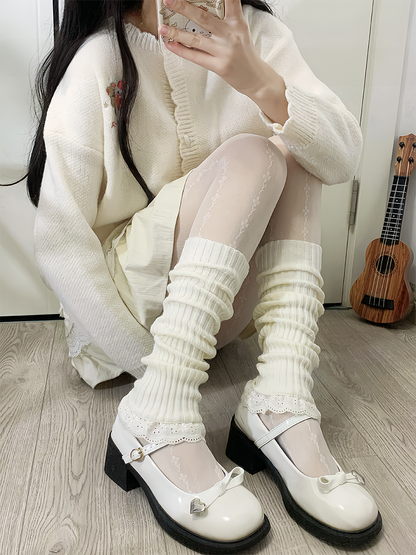 Coffee Sweet Lace Trim Knitted Leg Warmers