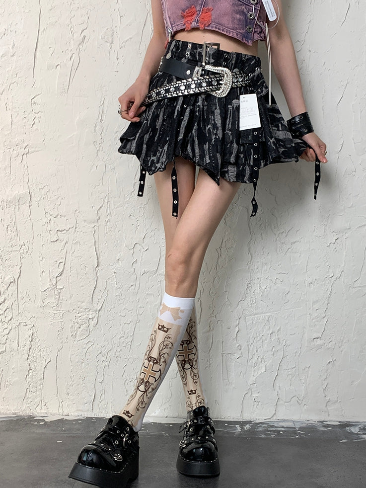 Y2K Stockings White Bowknot Underknee Cross Print And