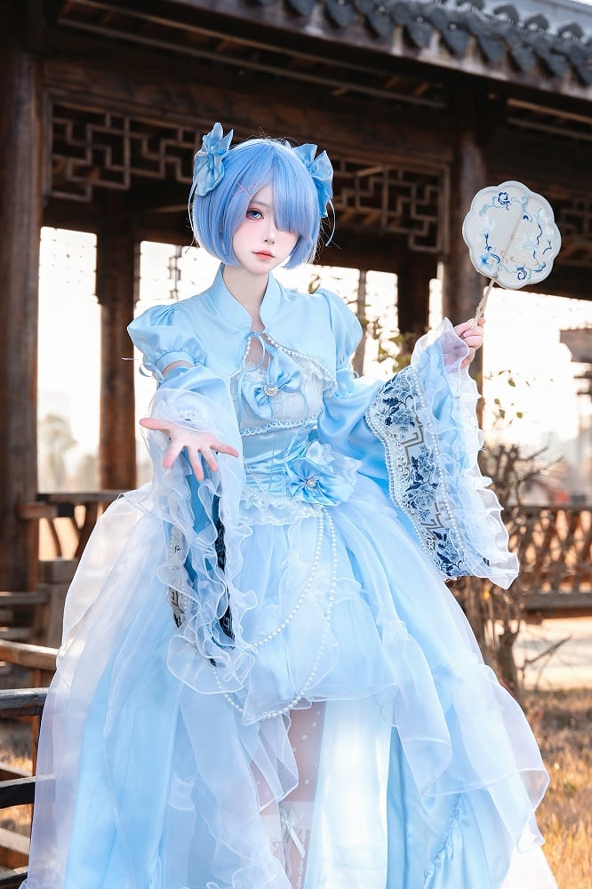 Full Lolita Top Skirt Plus Available Sizes High-low Blue Set Waist Princess Boned +