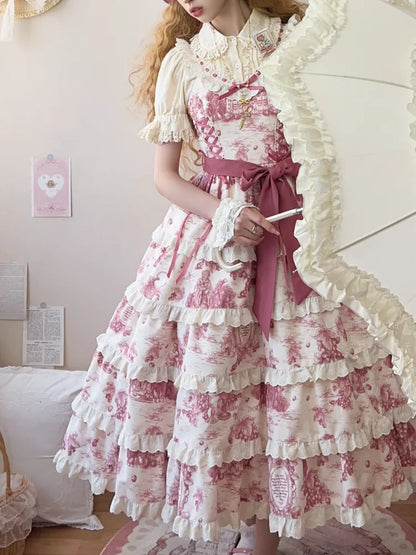 Pink Lolita Jumper Print Hem Detachable Skirt Grapes