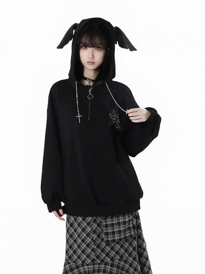 Bittersweet Chain Gray/Black Hood Design Hoodie Wing Cross Wing Embroidery Back Spring