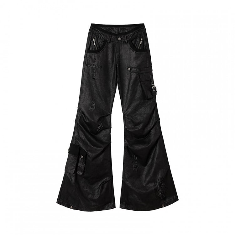 Black Low-Waist Slim-fitting Flared Cargo Pants