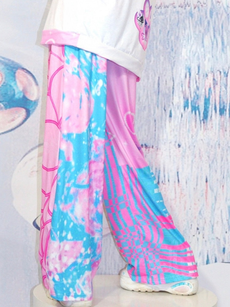 Und Y2K Flare BluePink Plaid Muster Web Silhouette Hose Spinne