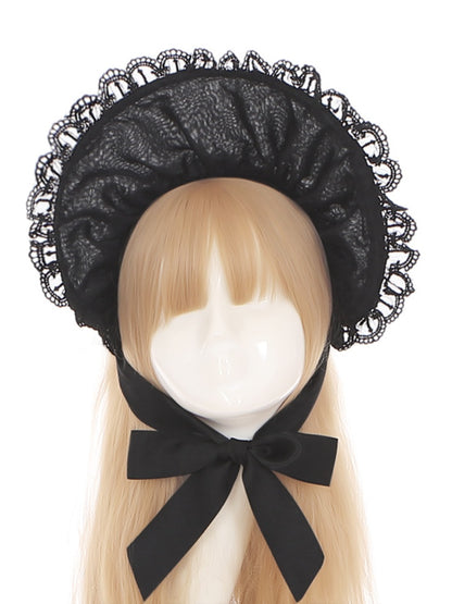 Gothic Lolita Kuro Black Lace Trim Bonnet