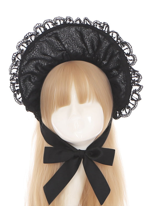 Bonnet gothique Lolita Kuro à bordure en dentelle noire