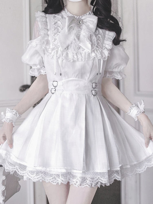 Taille Kei mit Kleid Ausschnitt Schnallen Herz Offen Schnürung Jirai Schulter Weiß
