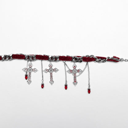 Red Goth Gorgeous Cross Choker