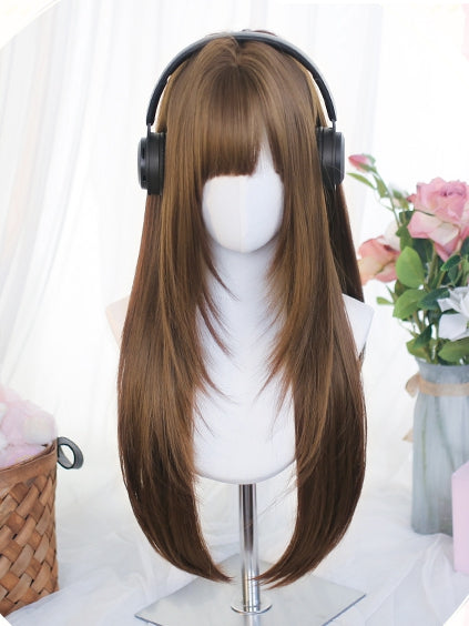 60-65cm Length Straight With Brown Bangs Wig