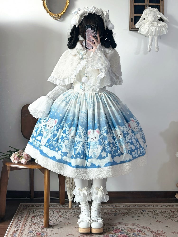 Ensemble complet jupe-pull Lolita bleu Teddy et Snowflake
