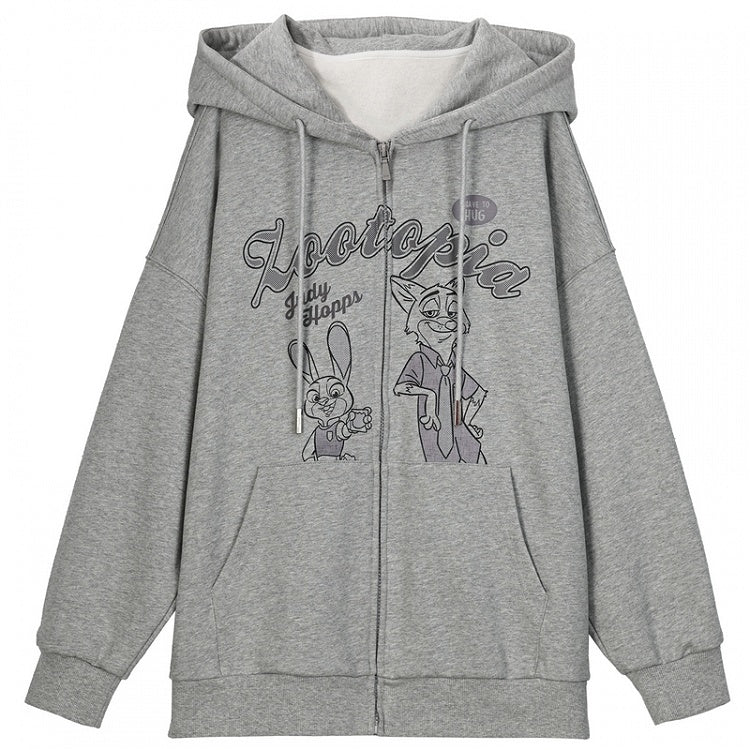 Zootopia Judy and Nick Print Grey Zip Hoodie