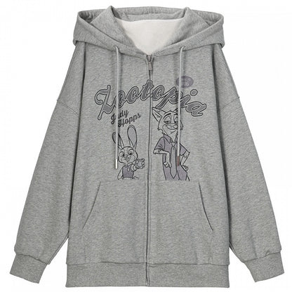 Zootopia Judy and Nick Print Grey Zip Hoodie
