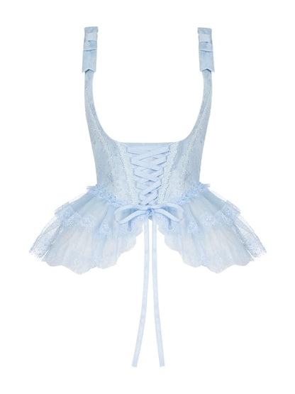 Corset Light Under Trims Boning Blue Lace Bust