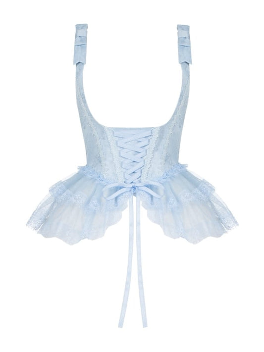 Corset Light Under Trims Boning Blue Lace Bust