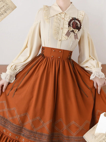 Apricot Elegant Pointed Collar Long Sleeves Shirt