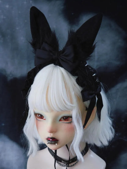 Serre-tête gothique noir avec oreilles de lapin et nœuds