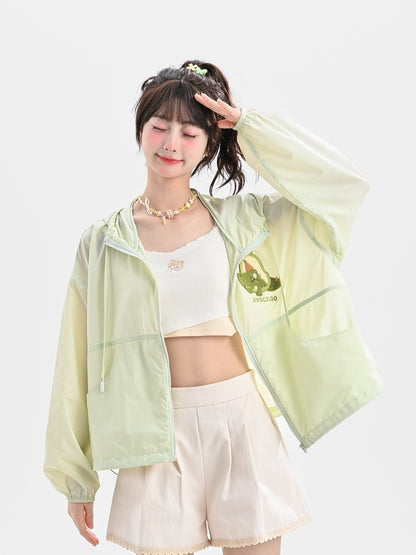 Jacke Sonnenschutz mit Kapuze Yume Kawaii Hellgrün Avocado Applikation