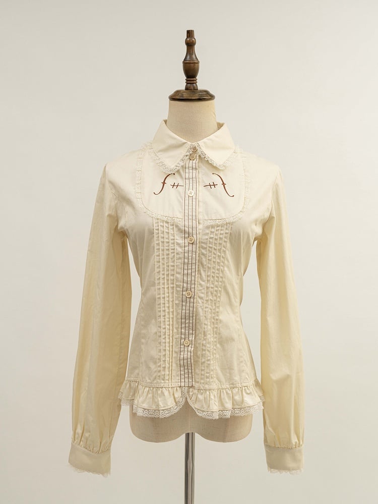 Beige Pleated Bodice Long Sleeves Shirt