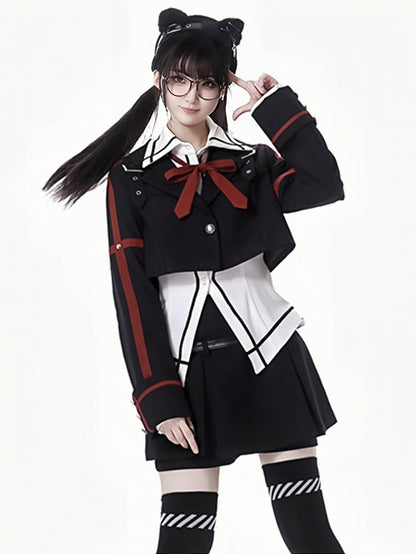 Black Lined Mini Skirt With A Belt