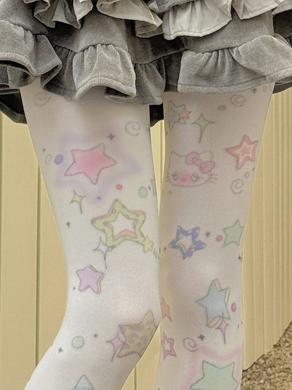 White Sweet Star Print Tights