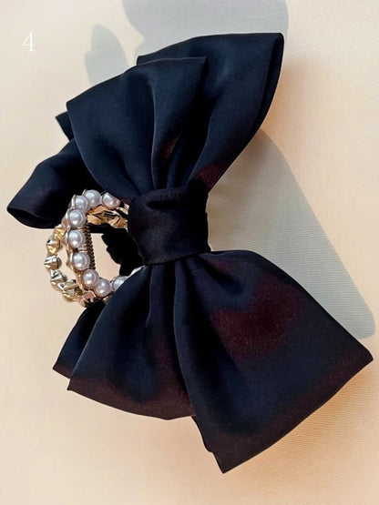 Beaded Bowknot Black Claw Clip Decorated