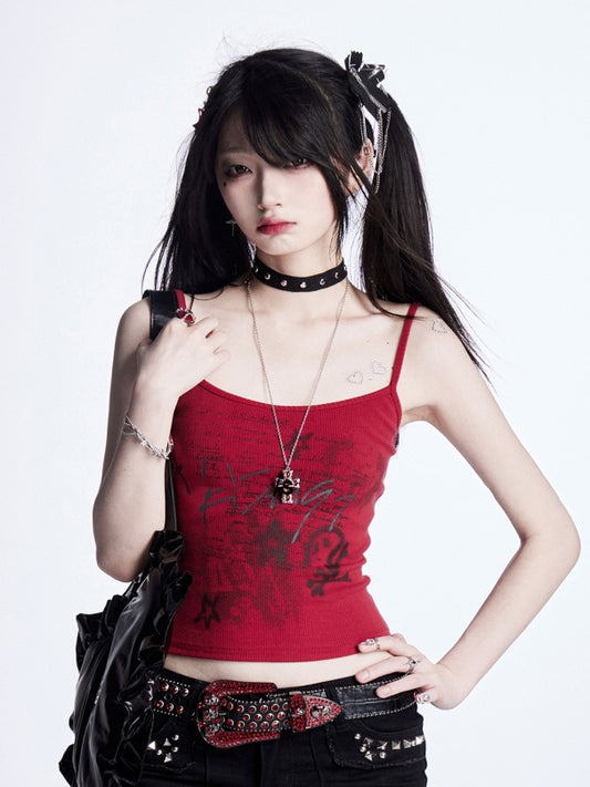 Red/Black Letter Print Vintage Cami Top Glamorous
