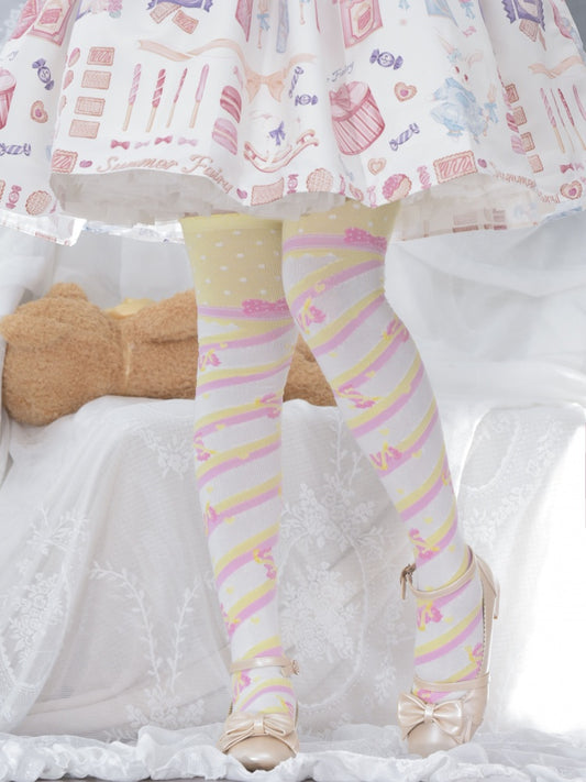 Little Candy Cotton Over-the-Knee Stockings - Yellow and Pink Stripes