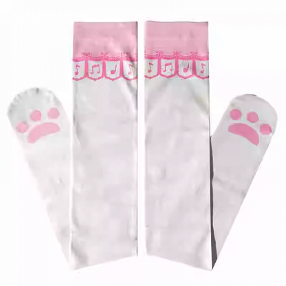 Bas au-dessus du genou à motif pattes de chat blanc