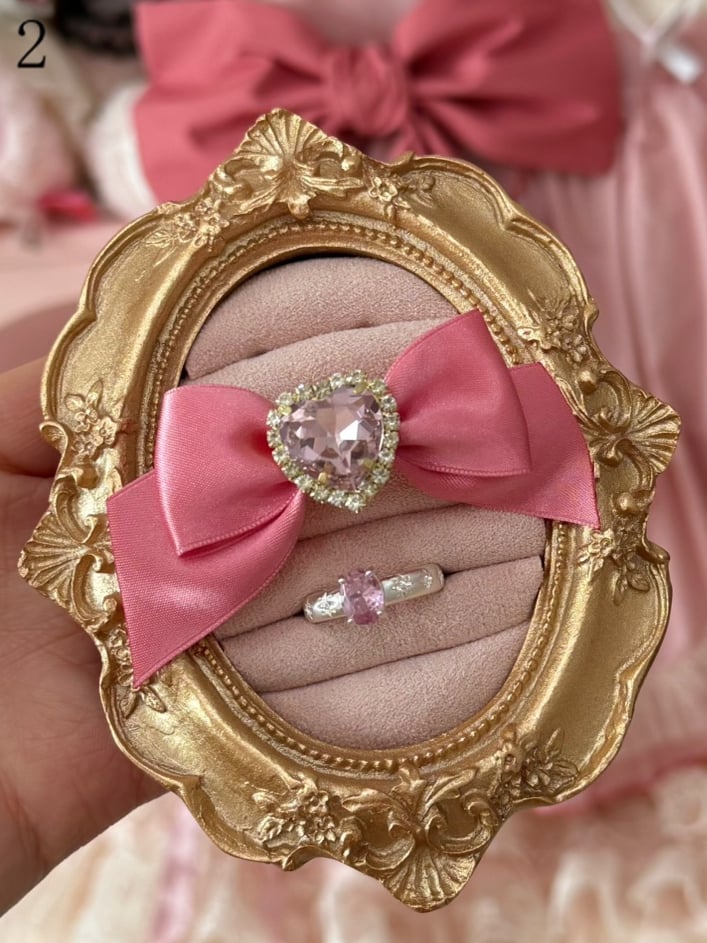 Bowknot Heart Pink Rhinestone Ring +