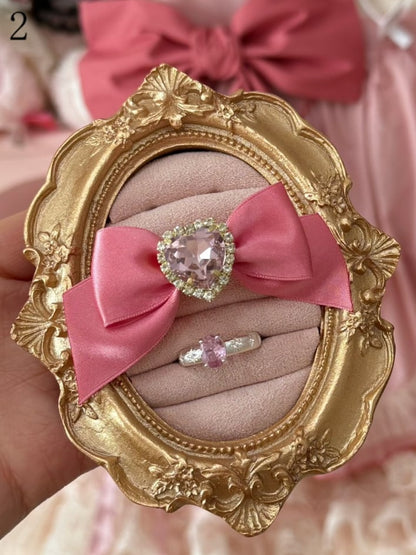 Bowknot Heart Pink Rhinestone Ring +