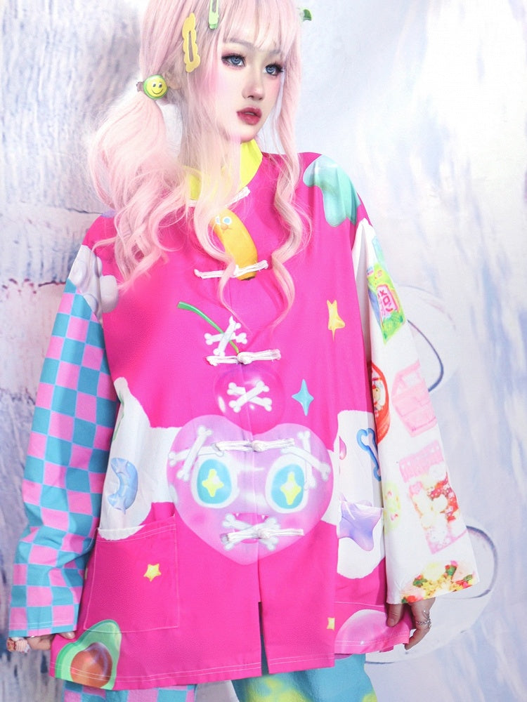 Print Star And 6 Checked Shirt Pattern Bone Heart Colorful Y2K