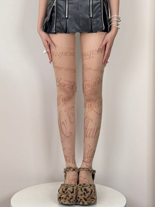 Tights Print Y2K Nude Letter