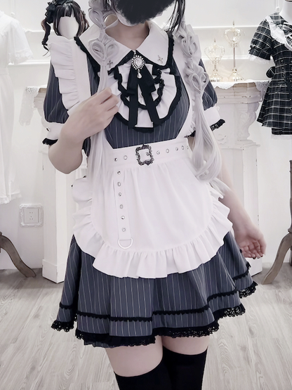 Set Collar Dark Peter Blue Top Pan Kei Stripes Maid Shorts Jirai with