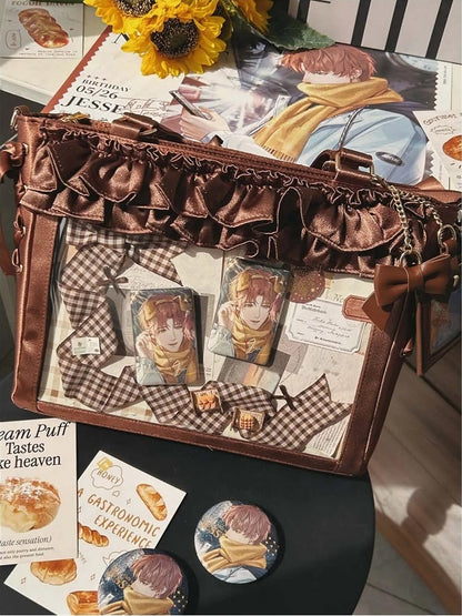 Bow Ruffle Bag Straps With Satin Card Self-tie Ita Trims Brown Holder
