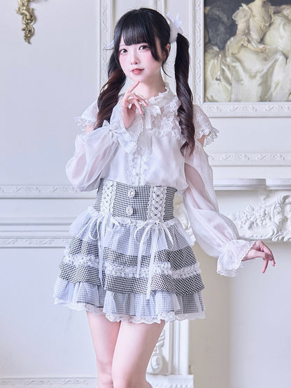 Weiße Bluse aus Jirai-Chiffonstoff: Ärmel Kei lang