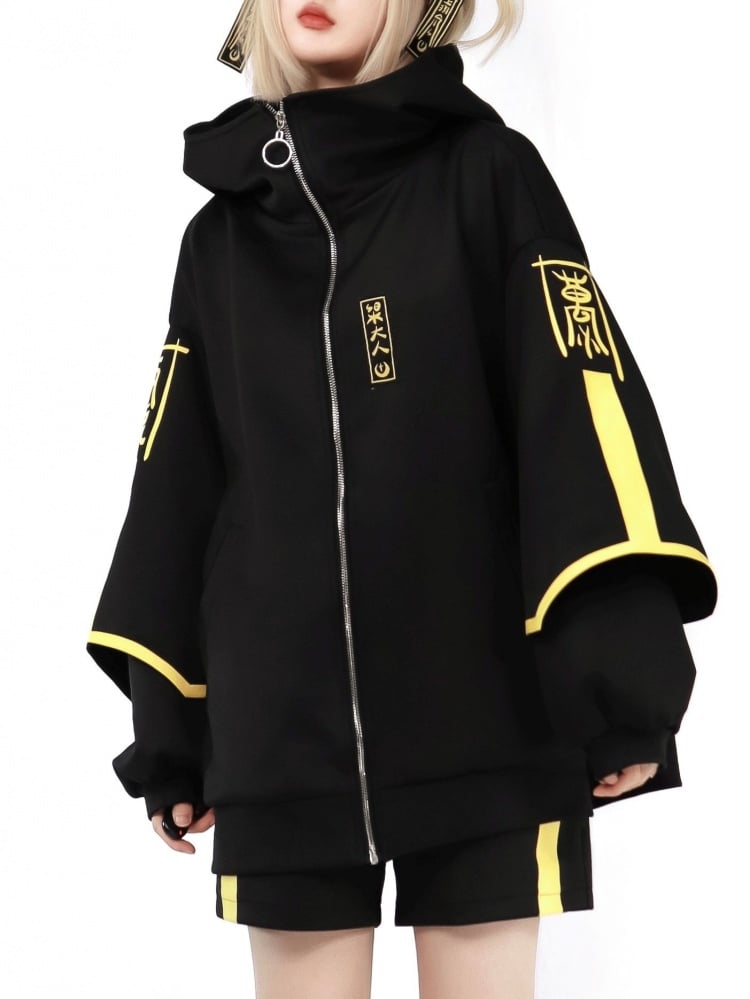 Veste Cyberpunk lumineuse Jirai Kei avec sweat-shirt zippé sur le devant