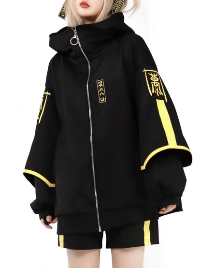 Veste Cyberpunk lumineuse Jirai Kei avec sweat-shirt zippé sur le devant