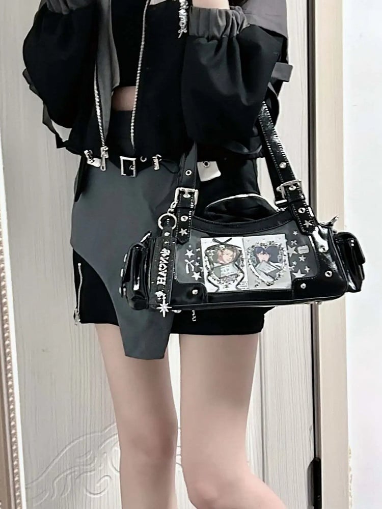 Bag Y2K PU With Star Shoulder Ita Black Charm