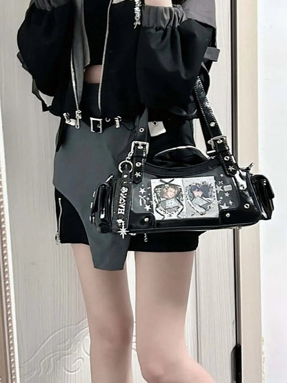 Bag Y2K PU With Star Shoulder Ita Black Charm