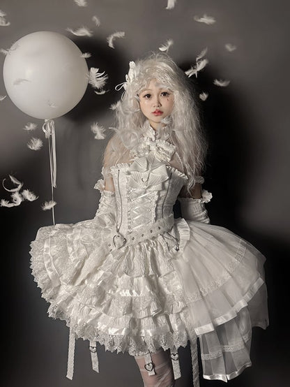 Set Halter Lolita Neck Sleeveless Gothic Skirt Tiered Full + Shiro White Top