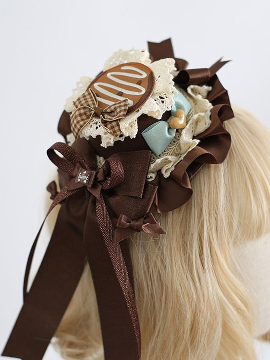 Bowknot Sweet Lolita Applikation Blaubraun Mini Details Hut Keks
