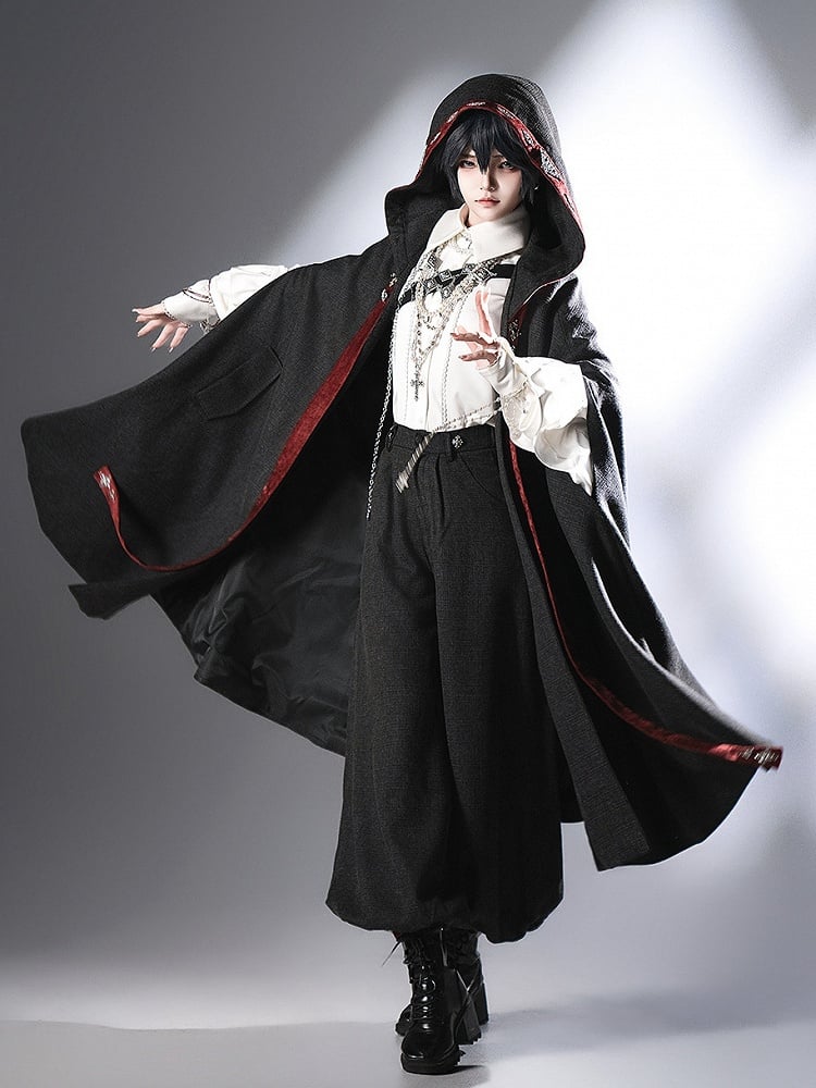 Ouji Lolita Red Strappy Black Buckle Strap Closure Cloak