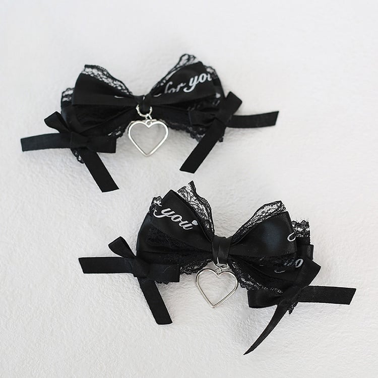 Jirai Kei Spitze mit Herzschleife Schwarz Charm Haarspangen