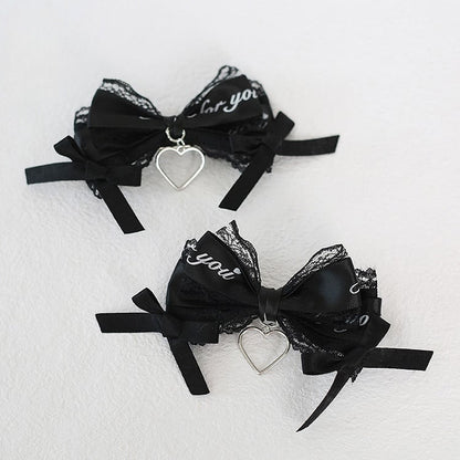 Jirai Kei Spitze mit Herzschleife Schwarz Charm Haarspangen