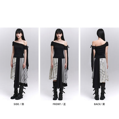 Schwarzes T-Shirt mit asymmetrischem Ausschnitt und schmaler Passform