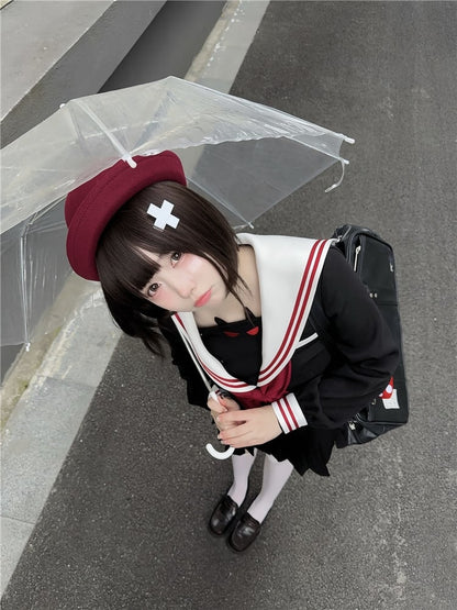 Robe d'uniforme JK à jupe plissée et col marin noir Little Devil
