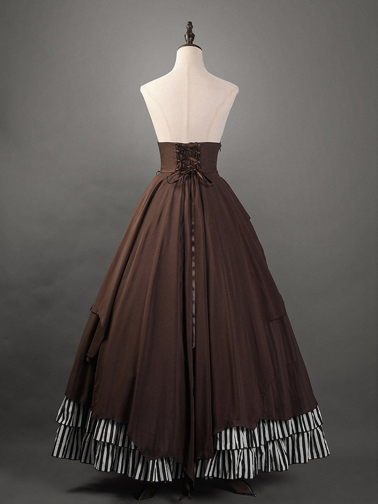 黒と白のストライプのティアードヘムラインスチームパンクロリータスカート