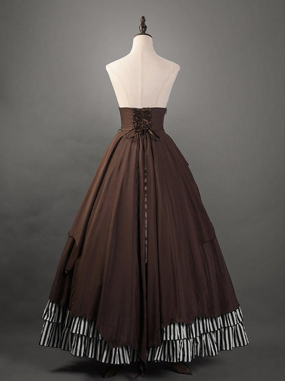 黒と白のストライプのティアードヘムラインスチームパンクロリータスカート